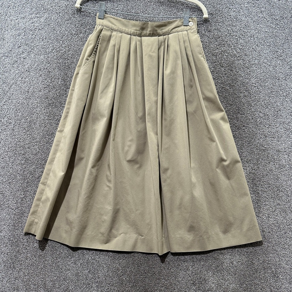 Vintage Khaki Tan Pleated High Waisted Midi Skirt with Pockets Size 10 USA Made